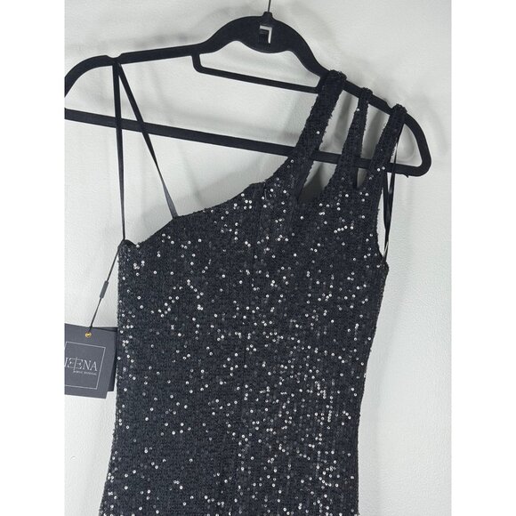 NEW Ieena for Mac Duggal Black Sequin Gown One Shoulder Column Size 0 42029 - Picture 7 of 8